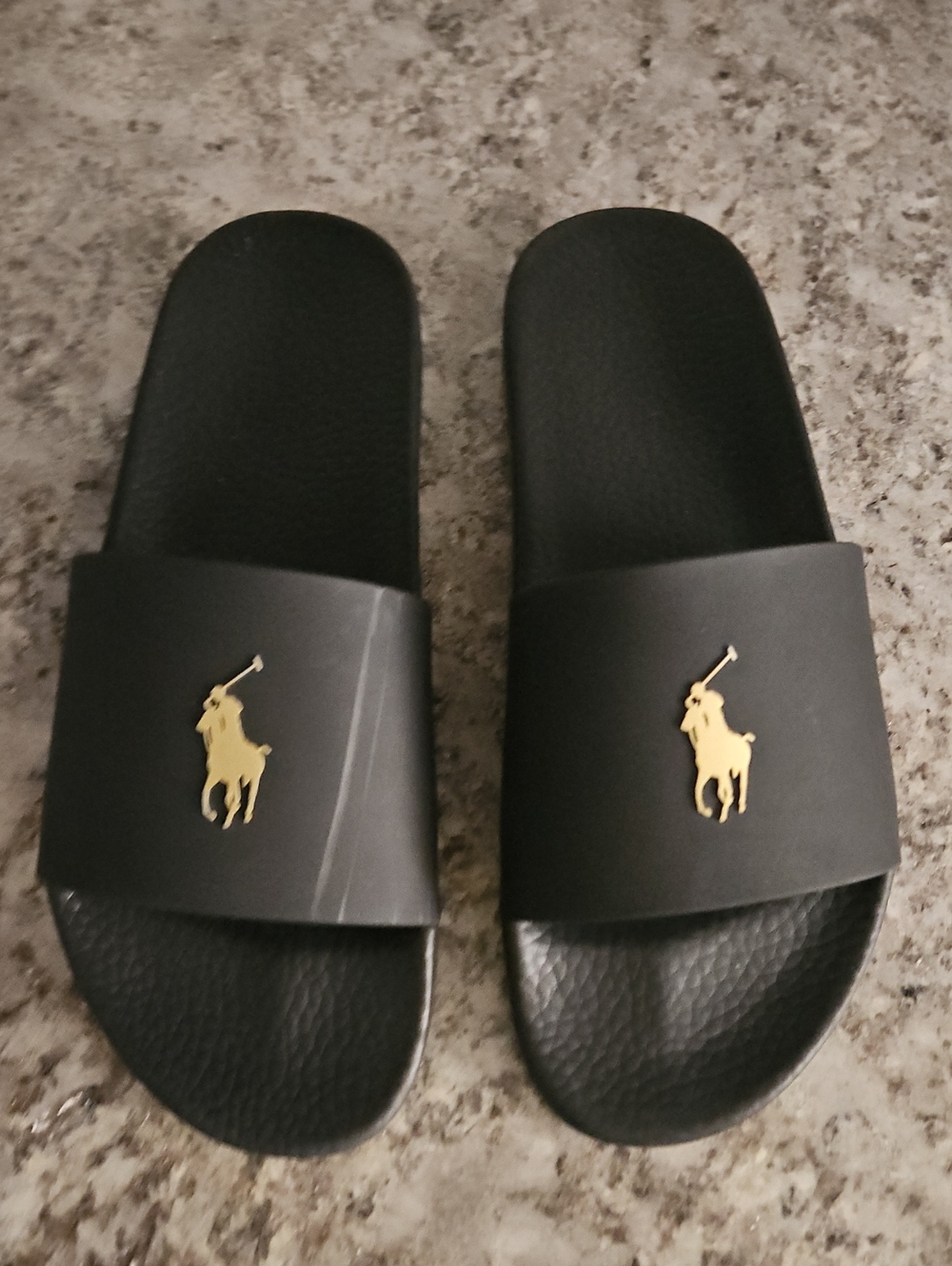 Polo by Ralph Lauren Black Slides with Gold Polo Emblem